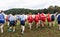 Boys cross country race start from behind on grass