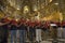 Boys & girls choir sing in the Benedictine Abbey at Montserrat, Santa Maria de Montserrat, near Barcelona, Catalonia, Spain with