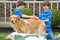 Boys Giving Dog a Bath