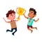 Boys Kids Celebrating Victory Together Vector