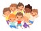 Boys kids group. Joyful ethnic hugging male children, cute friends characters portrait, cartoon happy kid together