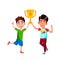 Boys Kids With Trophy Cup Celebrate Victory Vector