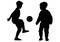 Boys play in ball football, silhouette, vector