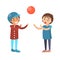 Boys Play in Volleyball Isolated Illustration