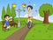 Boys playing rocking horse and unicycle at the park cartoon