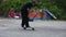 Boys practice skateboarding in an abandoned building in Denpasar