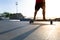 Boys practicing skateboarding during the sunset