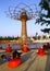 Boys rest in front of tree of life