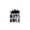 Boys rule. Hand drawn nursery print with crown. Black and white poster