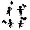 Boys silhouette children set with balloons, horse, flowers and kite