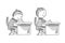 Boys sitting at the desk, bad and correct pusture