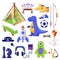 Boys stuff, toys and personal things. Vector isolated icons set