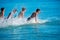 Boys surfers surfing running jumping on surfboards