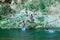 Boys swimming in fresh river water on a summer vacations