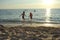 Boys swimming in the sea. Summer time activity. Happy moments. Childhood background.