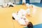 Boys in uniform, kid judo training