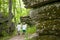 Boys walking in the forest