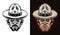 Boyscout men in hat with bristle vector character illustration in two styles black on white and colorful on dark