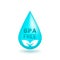 BPA FREE Logo.  Waterdrop design with BPA-free text for non-toxic plastic isolated on white background. Logo and badge.