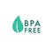 BPA free vector icon, Safe food package stamp. Healthy BPA free check mark leaf and drop seal. No toxic approved icon