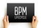 BPM Lifecycle - standardizes the process of implementing and managing business processes inside an organization, text concept on