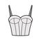 Bra longline lingerie technical fashion illustration with adjustable shoulder straps, molded cup, hook-and-eye closure