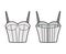 Bra longline lingerie technical fashion illustration with adjustable shoulder straps, molded cup, hook-and-eye closure