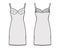 Bra slip lingerie dress technical fashion illustration with molded cup, adjustable shoulder straps, scalloped edge