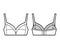 Bra soft cup lingerie technical fashion illustration with full adjustable shoulder straps, hook-and-eye closure. Flat