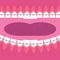 Braces Teeth. Dental Care Background. Orthodontic Treatment. Cartoon Opening Mouth.