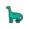 Brachiosaurus, brontosaurus, dinosaur, prehistoric era flat color line icon.