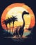 Brachiosaurus at Sunset T-Shirt Design with palm trees