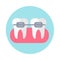 Brackets on the teeth. Icon flat style. Dentistry, dentist concept. Isolated on white background. Vector illustration.