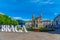 BRAGA, PORTUGAL, MAY 23, 2019: Braga sign and church of Sao Marcos in Braga, Portugal