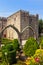 Braga, Portugal - Santa Barbara garden with the medieval Episcopal Palace of Braga