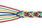 Braided colorful ropes on white, top view. Unity concept