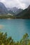 Braies lake seen from the path that surrounds Lake Braies. Dolomites, northern Italy, Europe