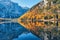 Braies lake at sunrise in autumn in Dolomites, Italy