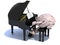 Brain with arms and legs playing a piano