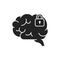 Brain blocking glyph black icon. Symptom of dementia. Brain does not process or absorb new information. Sign for web page, mobile