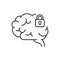 Brain blocking line black icon. Symptom of dementia. Brain does not process or absorb new information. Sign for web page, mobile