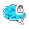 Brain blocking line color icon. Symptom of dementia. Brain does not process or absorb new information. Sign for web page, mobile