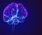 Brain. Blue 3d side of the brain with synapses and glowing neurons. Conceptual image of the birth of an idea. A network