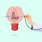 Brain bulb and the doctor is checking the idea. Intelligence measurement.Vector illustration