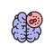 Brain cancer, malignant tumor, oncology flat color line icon.