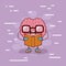 Brain cartoon with glasses and reading a book and background light purple