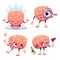 Brain characters, cartoon mascot with funny face