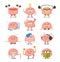 Brain Characters, Cute Cartoon Mascot With Funny Face Listen Music in Headset, Reading Book, Sports Workout, Sleeping
