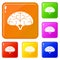 Brain cloud idea icons set vector color