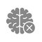 Brain with cross checkmark gray icon. Diseased organ symbol